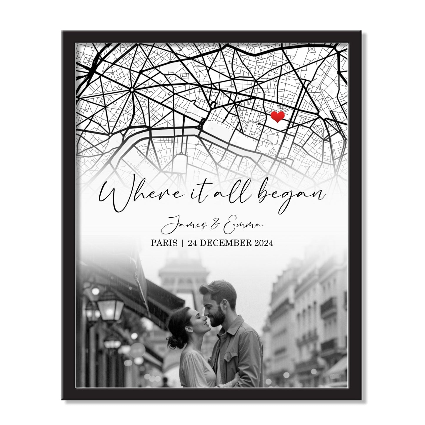 Where It All Began Personalized Map AirFrames – Custom First Date or Anniversary Gift with Location