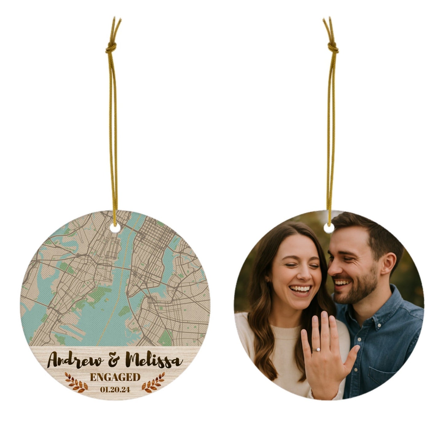 Custom Engagement Location Photo Ornament – Personalized Gift for Newly Engaged Couple, Anniversary Keepsake for Husband