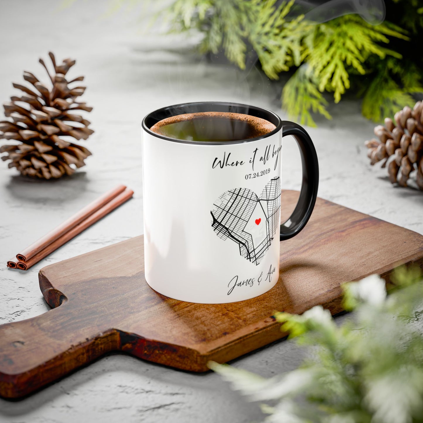 Custom Where We Met Map Anniversary Mugs β Personalized Couple Gift, First Date Location, Unique Map Art for Him & Her