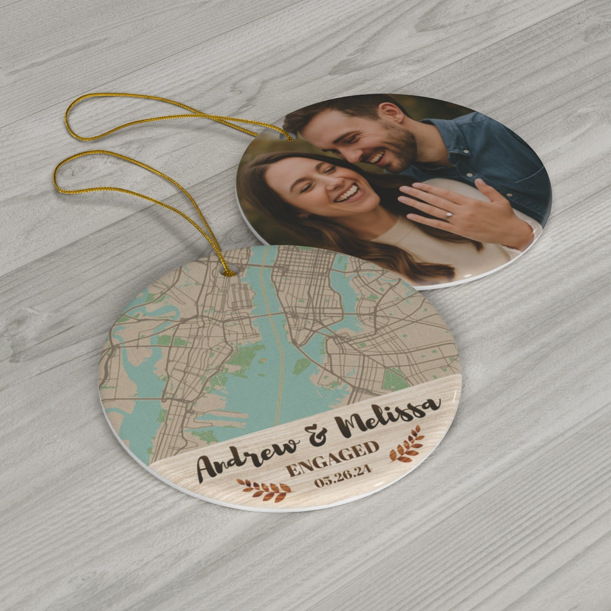 Custom Engagement Location Photo Ornament – Personalized Gift for Newly Engaged Couple, Anniversary Keepsake for Husband