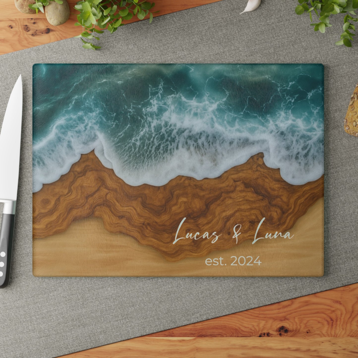 Personalized Glass Anniversary Cutting Board – Custom Wedding Gift for Couples, Bridal Shower Charcuterie Board, Name Kitchen Decor