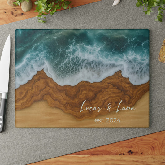 Personalized Glass Anniversary Cutting Board – Custom Wedding Gift for Couples, Bridal Shower Charcuterie Board, Name Kitchen Decor