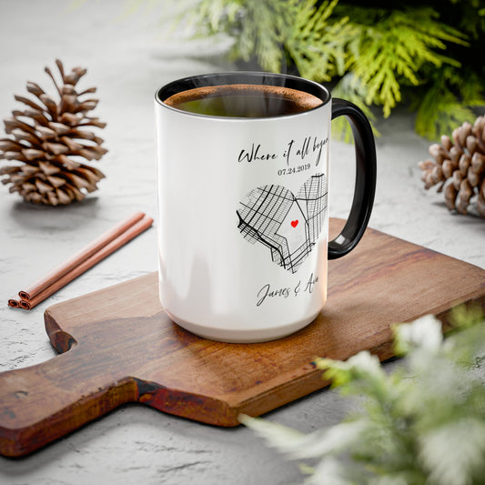 Custom Where We Met Map Anniversary Mugs – Personalized Couple Gift, First Date Location, Unique Map Art for Him & Her
