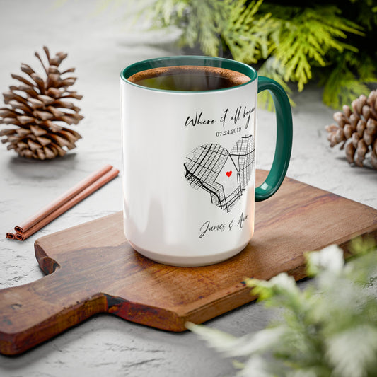 Custom Where We Met Map Anniversary Mugs – Personalized Couple Gift, First Date Location, Unique Map Art for Him & Her