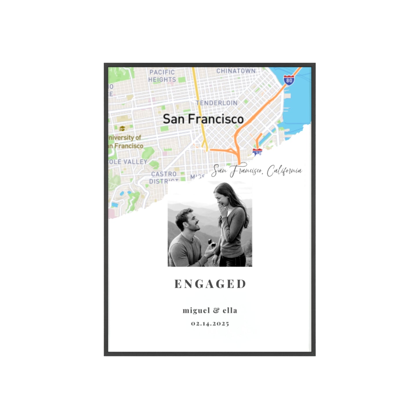 Personalized Engagement Map Wooden Poster – Engagement Gift for Couple, Custom Map Print, Gift for Engaged Couples, Engagement Keepsake
